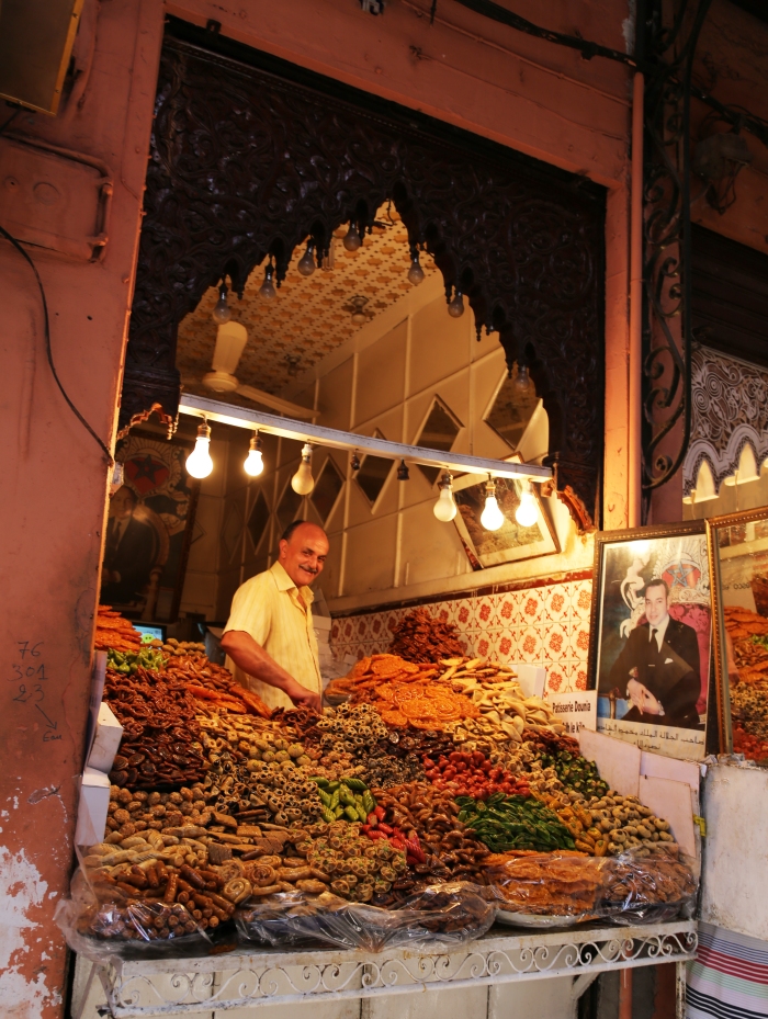 Sweets merchant in the Marrakech souk.